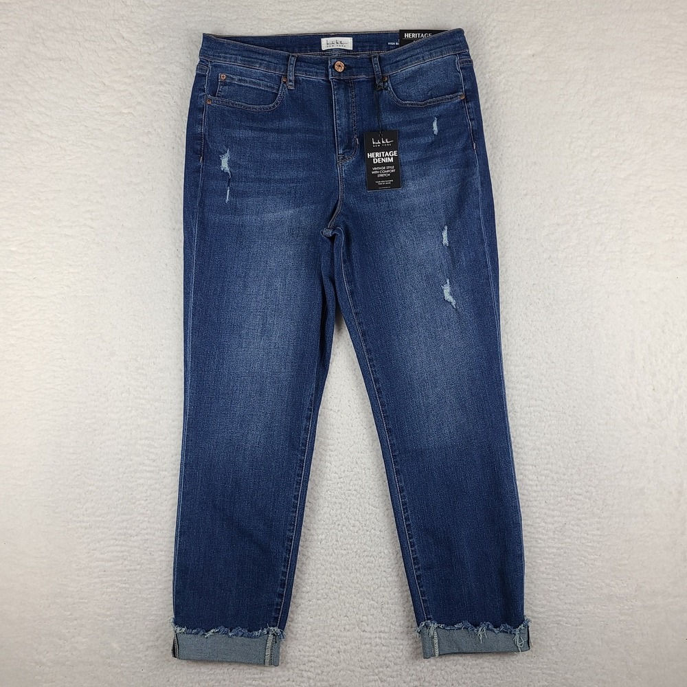 Nicole Miller Jeans Womens 12 Blue SOHO High Rise Ankle Slim Distress NWT NEW‎